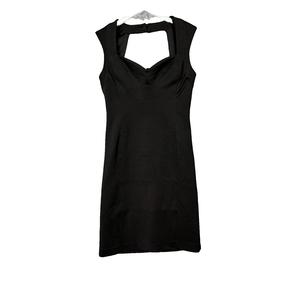 WHBM Dress Womens 4 Black Bodycon Stretch Lined‎ Midi Open Back Sleeveless LBD